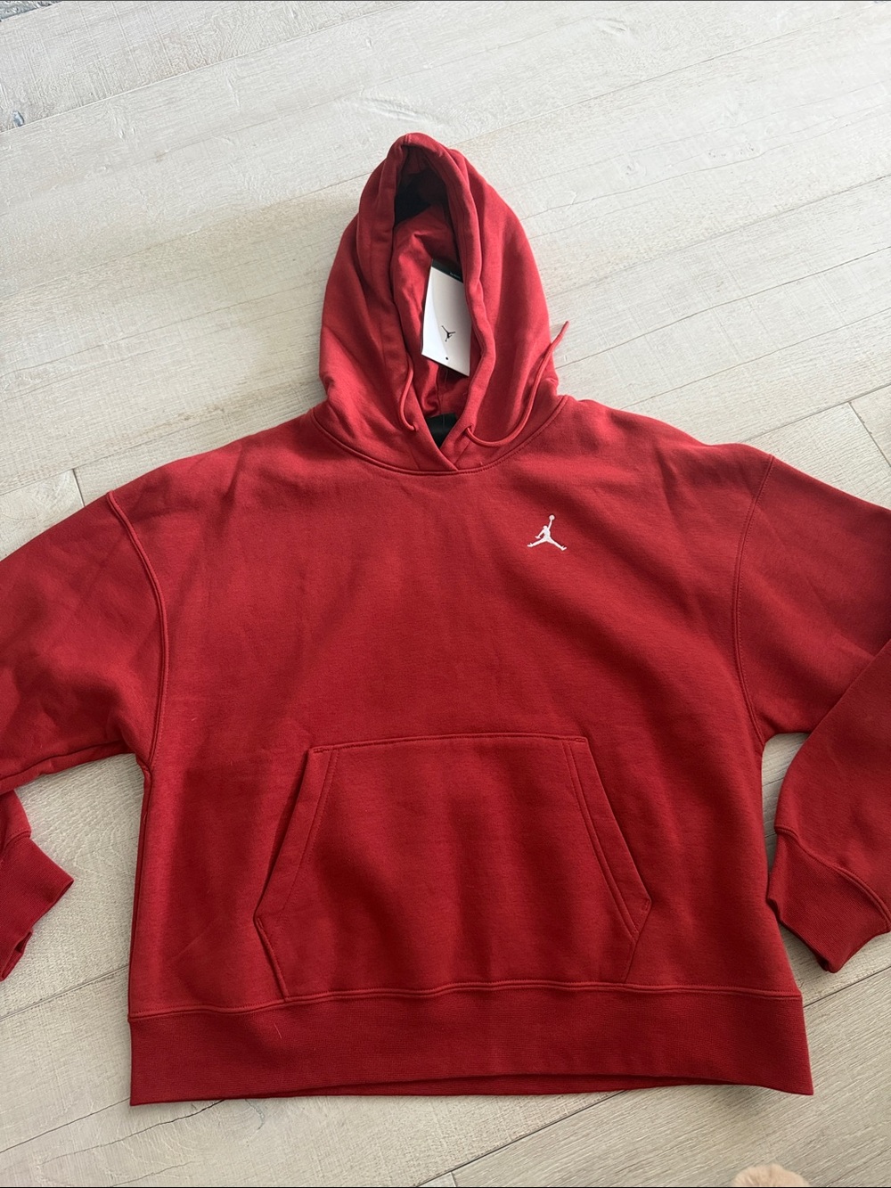 Jordan Red Crewneck Pullover Hoodie with White Jumpman